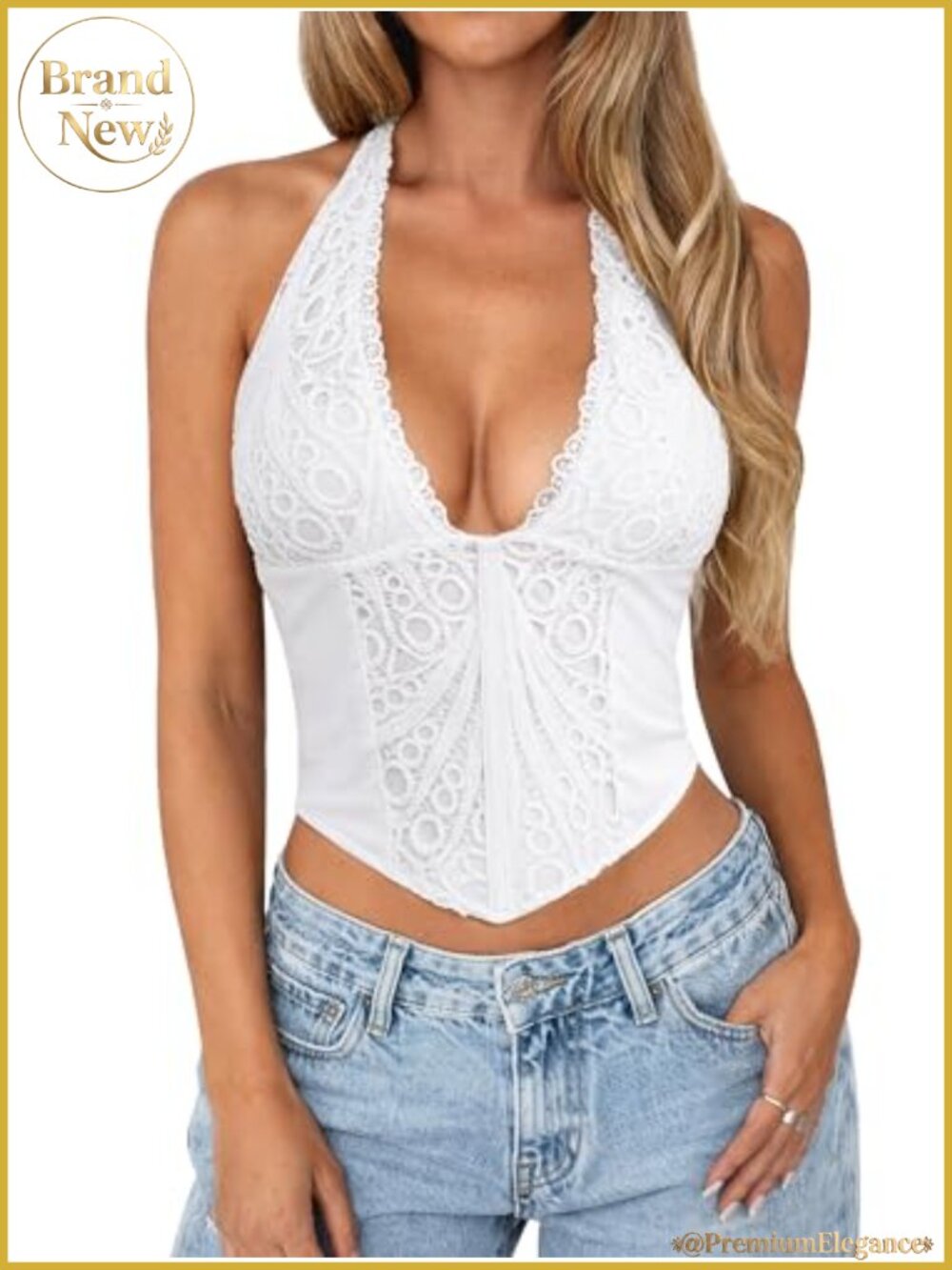 Women's Sexy Halter Lace Crop Top Sleeveless Open Back Y2K V-Neck Tank